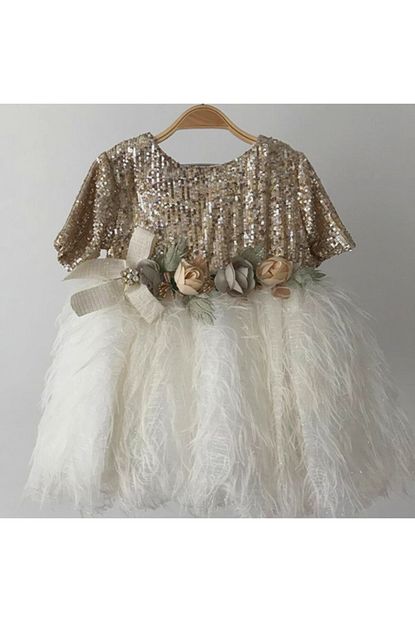 Peki Baby Collection Krem Pullu Etegi Sakalli Elbise Trendyol