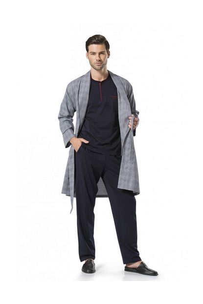 Pierre Cardin Erkek Lacivert Ceyizlik Saten Robdosambr Pijama Takimi 5540 Trendyol