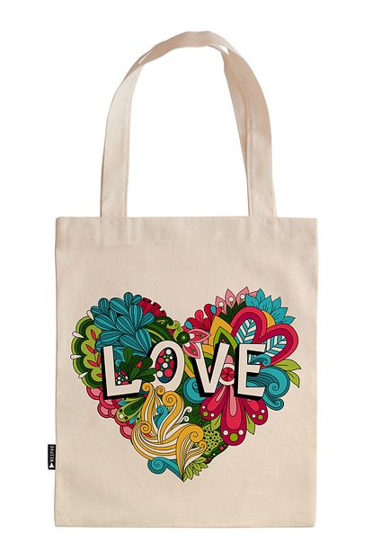 Mespho Renkli Kalp Love 35x40 Cm Baskili Ham Bez Canta Trendyol