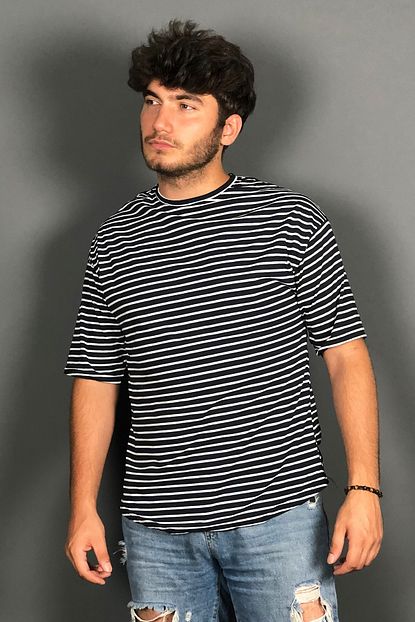 Aksesuargo Siyah Beyaz Cizgili Tisort Unisex Oversize T Shirt Trendyol