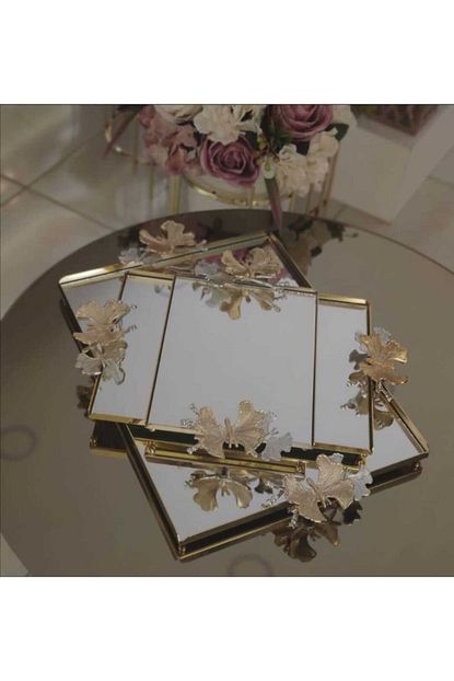 rose gold renk aynali tepsi