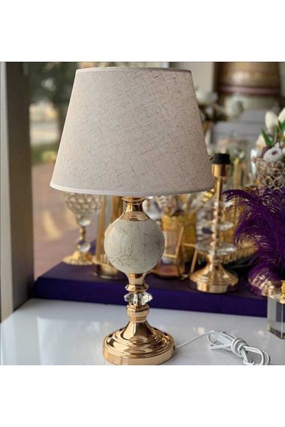 Decoart Abajur Masa Lambasi Kircilli Ekru Baslik Ve Gold Ayaklik Trendyol