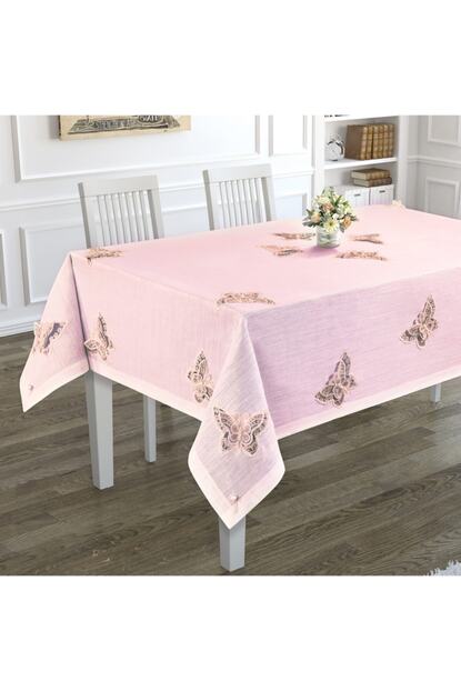 Selin Kutulu Luks Linen Keten Gupurlu Masa Ortusu Kubra Pudra Renk Trendyol