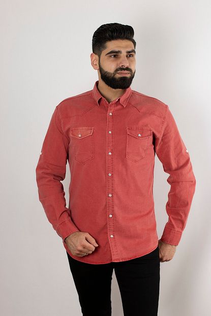 Shehba Rabenti Erkek Cebli Slim Fit Kot Gomlek Trendyol