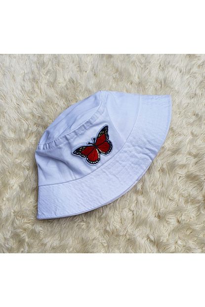 Kostebek Kirmizi Kelebek Desenli Bucket Sapka Trendyol