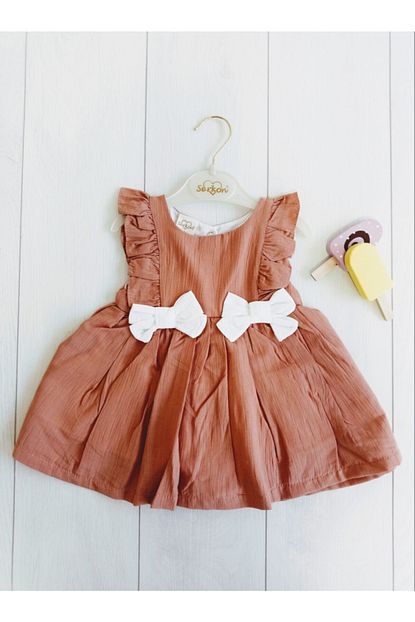 Serkon Kids Kiz Bebek Cocuk Kiremit Serkon 4343 Krinkil Lux Elbise Trendyol