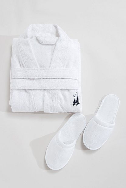 Basics By Chakra Yelken Desenli Erkek Bornoz Seti Beyaz Trendyol