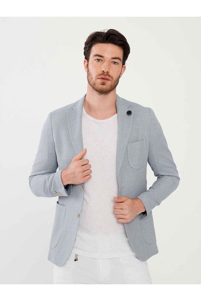 Xint Erkek Mavi Keten Iki Dugmeli Slim Fit Ceket Trendyol
