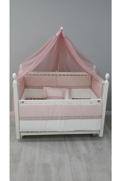 meltem smart kral ahsap anne yani sallanir besik krem pembe tekstil 60x120 cm fiyati yorumlari trendyol