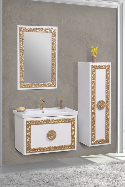 Tekoplus Altin Beyaz Banyo Dolabi Takim 80 Cm Trendyol