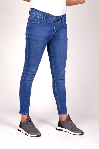 Bombe Erkek Canli Mavi Skinny Fit Dar Kesim Dar Ve Kisa Paca Kot Pantolon 7142 Trendyol