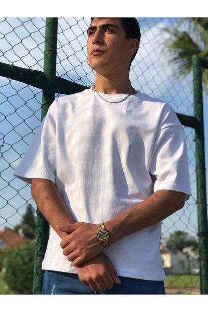 Miraten Erkek Beyaz Oversize Basic T Shirt Trendyol