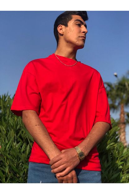Miraten Erkek Kirmizi Oversize Basic T Shirt Trendyol