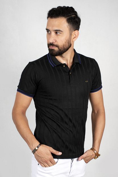 Deepsea Erkek Siyah Cizgili Polo Yaka T Shirt 2000142 Trendyol