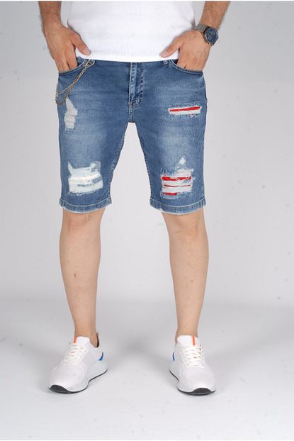Redman Jeans Erkek Mavi Yirtik Kot Sort Bermuda Trendyol