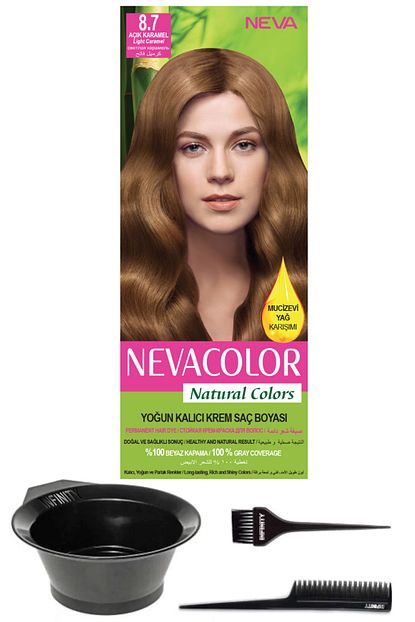 Neva Color Natural Colors 8 7 Acik Karamel Kalici Krem Sac Boyasi Ve Sac Boyama Seti Trendyol