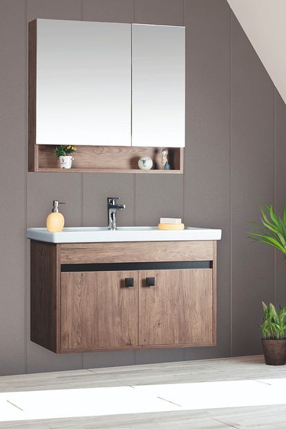 Tekoplus Kahverengi Litos Banyo Dolabi Takim 65 Cm Trendyol