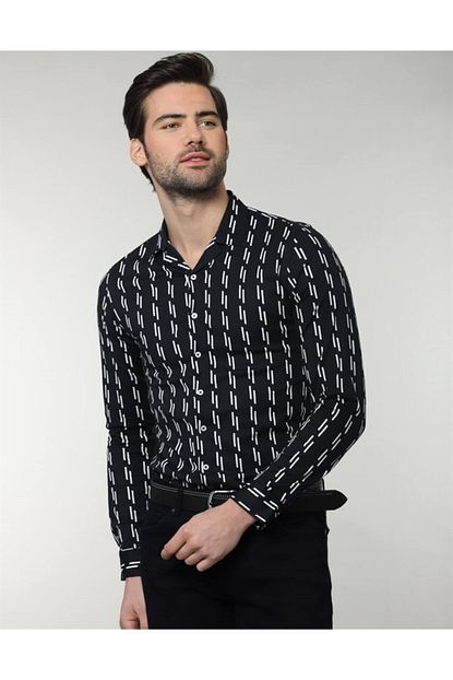 Tudors Erkek Siyah Slim Fit Likrali Spor Gomlek Trendyol