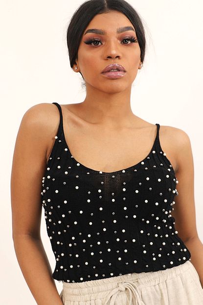 Mirasamanci Kadin Siyah Mini Tasli Crop Top Bluz Trendyol
