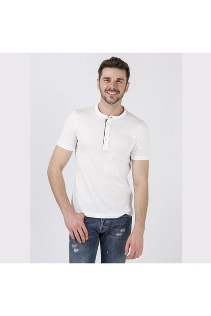 Eleventy Erkek Beyaz Koton Onden Dugmeli Bisiklet Yaka Tisort Trendyol