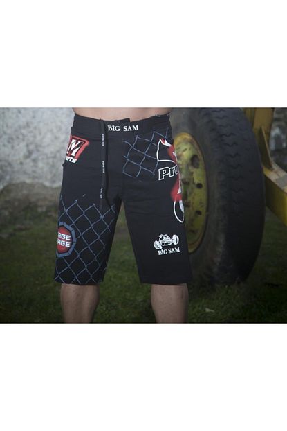 Big Sam Erkek Siyah Yirtmacli Baskili Mma Dovuscu Sortu 1316 Trendyol