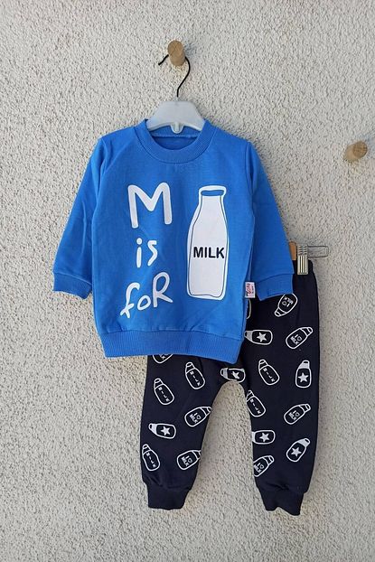 Anilco Baby Erkek Bebek Mavi Siyah Miss For Milk Desenli Takim 6 9 12 18 Ay Trendyol
