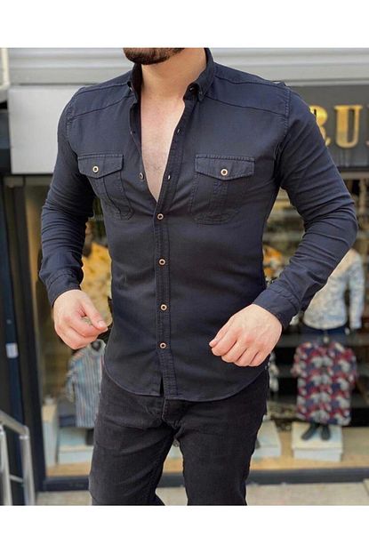 Dcs Collection Erkek Siyah Slim Fit Dar Kesim Cift Cepli Gomlek Trendyol
