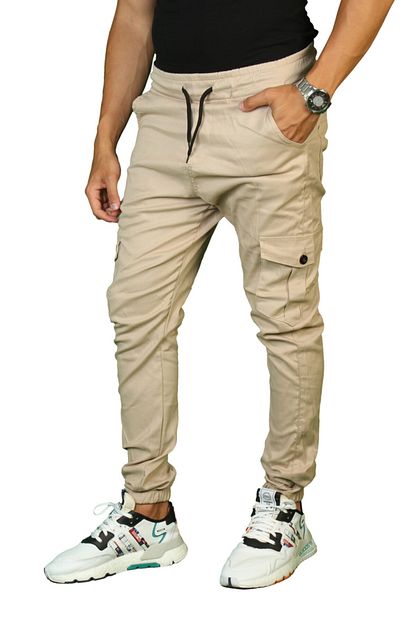 Como Jeans Erkek Bej Beli Ve Pacasi Lastikli Kargo Cepli Pantolon Trendyol