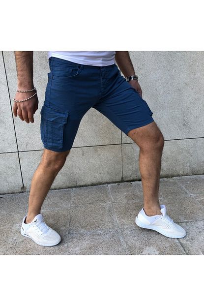 King Famous Erkek Mavi Diz Ustu Kargo Yan Cepli Sort Trendyol