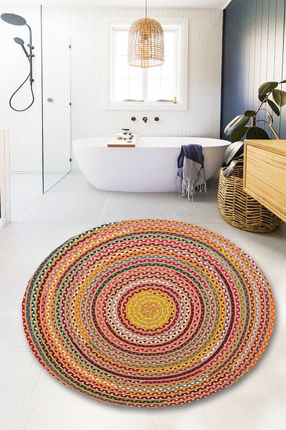 Evimod Jut Gorunumlu Renkli Yuvarlak Kaymaz Taban Banyo Halisi Paspas Klozet Takimi 140cm Cap Trendyol