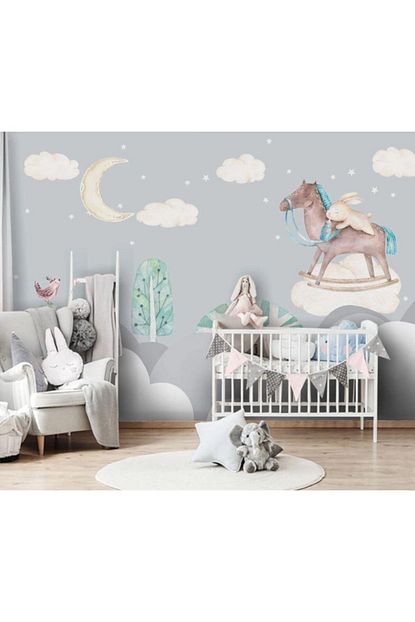 Renkli Duvarlar Atli Cocuk Odasi Ozel Tasarim Duvar Kagidi 4 50x2 50 Trendyol