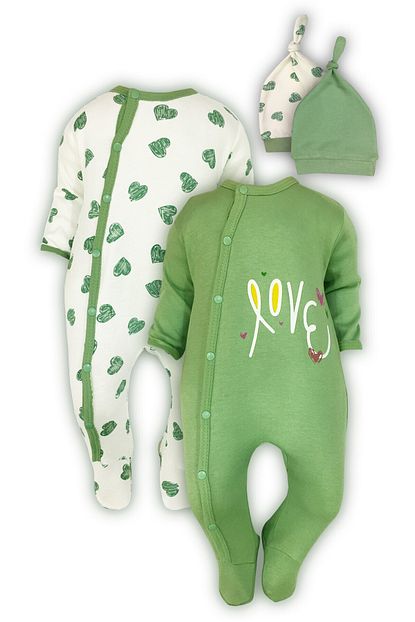 Minisse Bebek Yesil Love Detayli 2li Tulum Sapka Set 4514 Trendyol