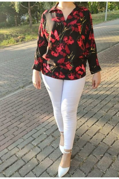 Trendyum Kadin Kirmizi Cicekli Gomlek Trendyol