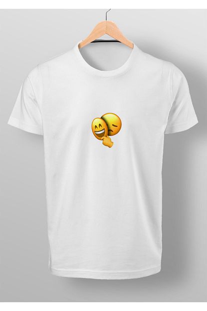 By Okat Erkek Beyaz Emojili Baskili T Shirt Trendyol