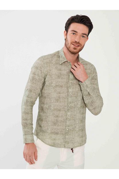 Xint Erkek Yesil Keten Slim Fit Desenli Gomlek Trendyol