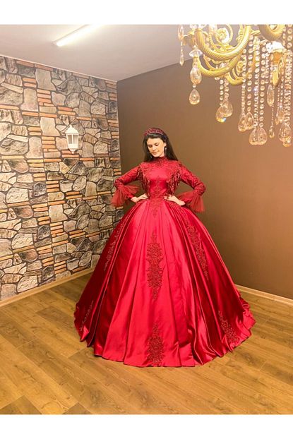 Womentic Bridal Kadin Kirmizi Detayli Tesettur Nisanlik Trendyol