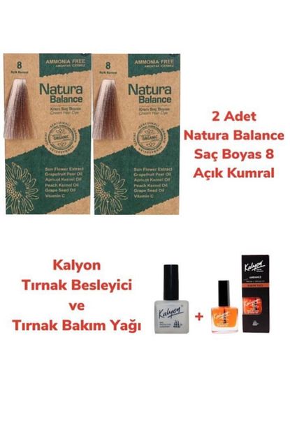 natura balance sac boyasi 8 acik kumral bakir 2 adet kalyon tirnak besleyici ve bakim yagi fiyati yorumlari trendyol