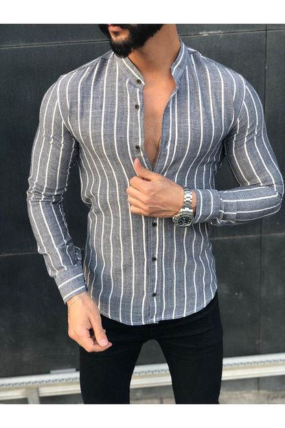 Sportactive Sportactiwe Gri Cizgili Hakim Yaka Erkek Gomlek 01144 Trendyol