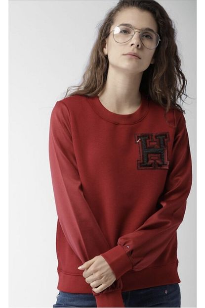Tommy Hilfiger Red Sequinned Kadin Sweatshirt Trendyol