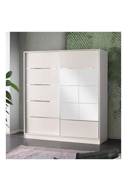 Sivas Gozde Mobilya Genis Raf Askili Aynali Ekonomik Surgulu Gardrop 220x60x210 Cm Trendyol