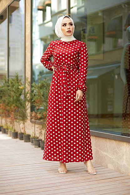 Festmoda Kadin Kirmizi Kusakli Puantiyeli Elbise 1353 2 Trendyol