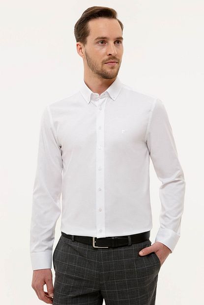 Pierre Cardin Erkek Beyaz Slim Fit Oxford Gomlek Trendyol