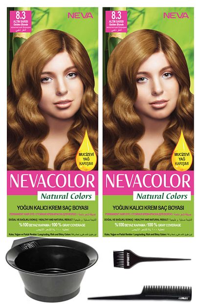 Neva Color 2 Li Natural Colors 8 3 Altin Sarisi Kalici Krem Sac Boyasi Ve Sac Boyama Seti Trendyol