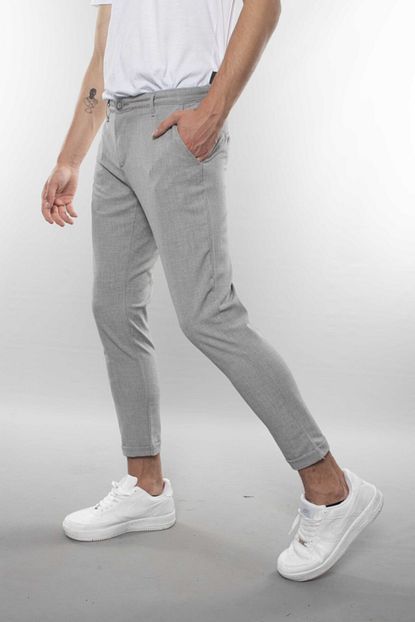 Megalomans Erkek Gri Slim Fit Duble Paca Pantolon Trendyol