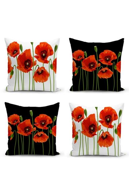 Yuvamdesignn Gelincik Desenli Modern Dekoratif Kirlent Kilif 4 Lu Set Trendyol