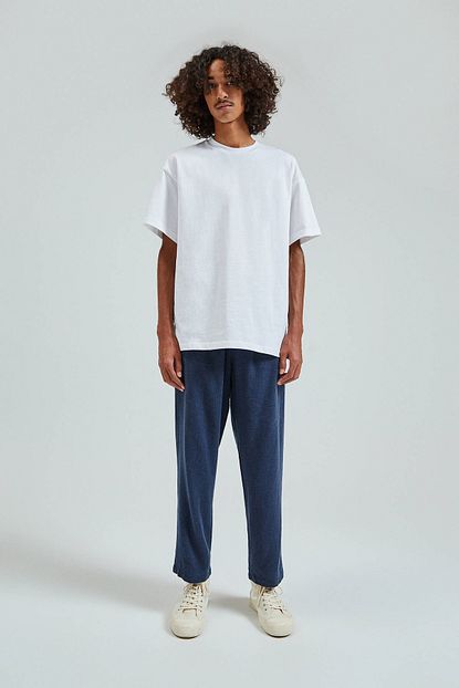 Pull Bear Erkek Koyu Mavi Elastik Belli Mavi Keten Pantolon 05684521 Trendyol