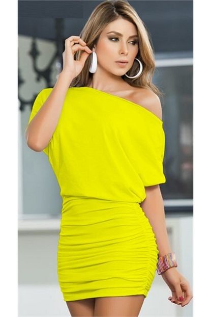Tknfashion Kadin Sari Esnek Sandy Kumas Mini Elbise Trendyol