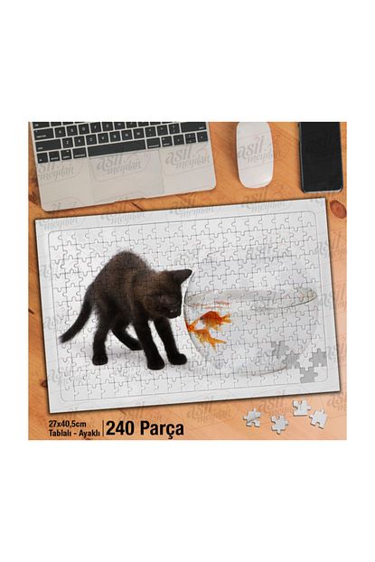 Asilmeydan Asil Hobi Sevimli Siyah Yavru Kedi Sus Baligi Hayvan Yapboz Ayak Destekli Cerceveli 240 Parca Puzzle Trendyol