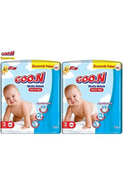 Goo N Goon Mutlu Bebek Dev Kulot Bebek Bezi Beden 3 7 12kg Midi 136 Adet 2pk 68 Trendyol