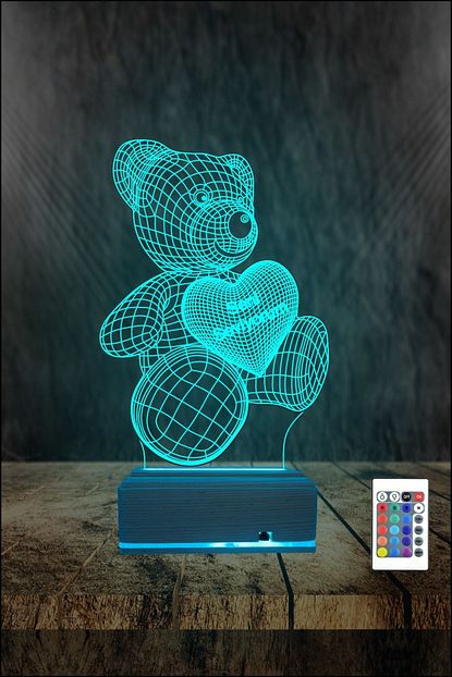 Algelsin 3d 3 Boyutlu Led Gece Lambasi Ayicikli Seni Seviyorum Tasarimli 16 Renkli Masa Lambasi Trendyol